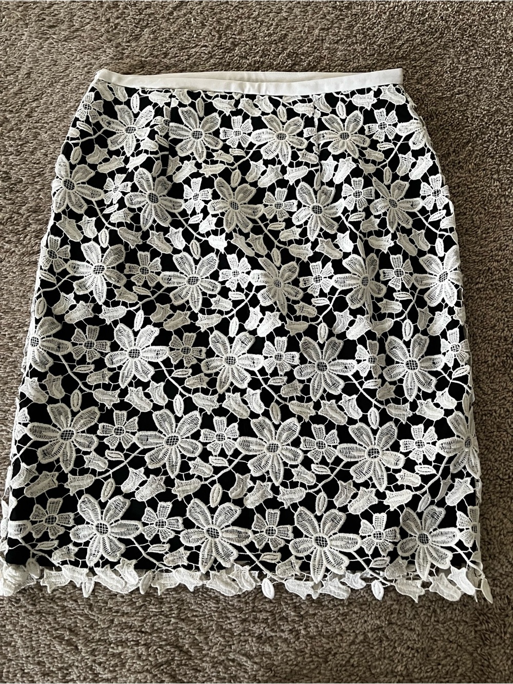 Karl Lagerfeld Black Pencil Skirt with White Floral Lace Overlay